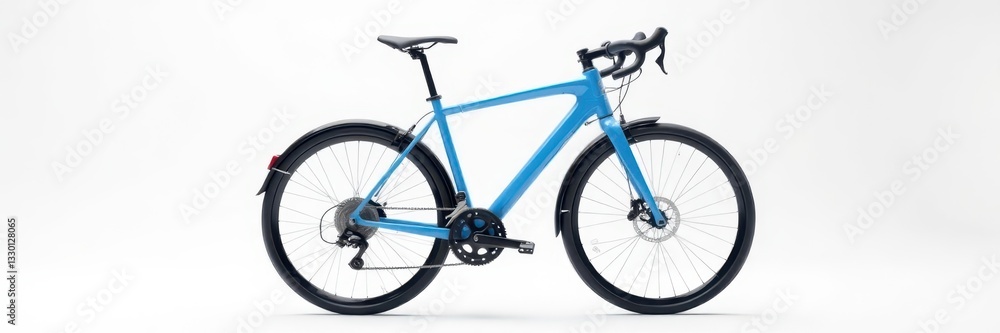 Obraz premium Sleek blue bicycle, pristine white background, gloss, freedom, backdrop