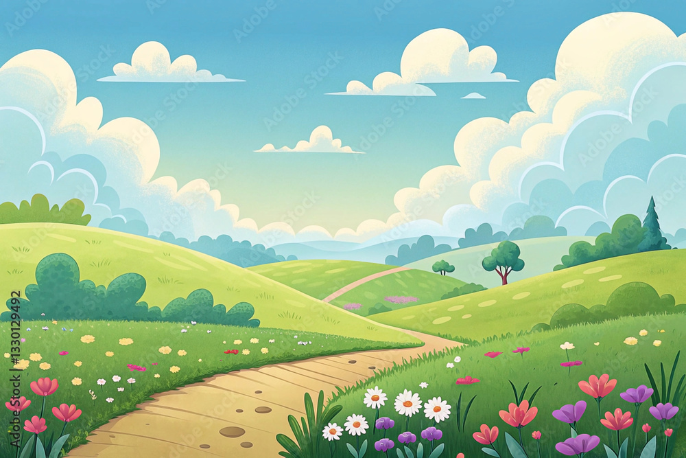 Fototapeta premium Sunny countryside path through a field of flowers