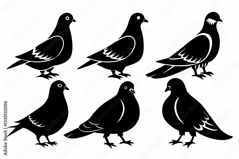 bird pigeon set line art silhouette vector illustration bird pigeon set line art silhouette vector illustration