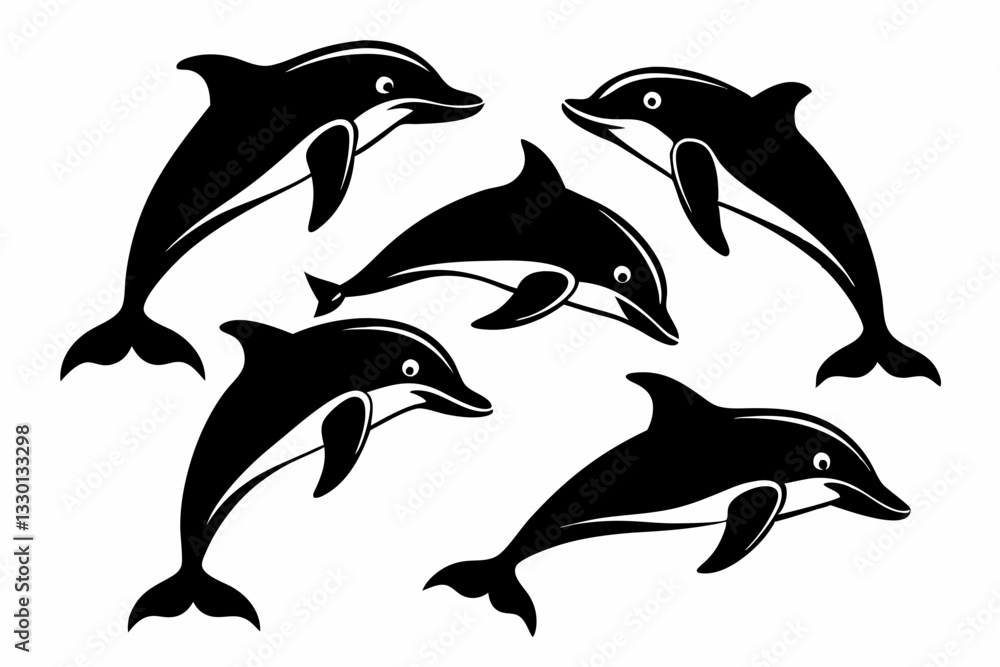 Fototapeta premium dolphin set line art silhouette vector illustration