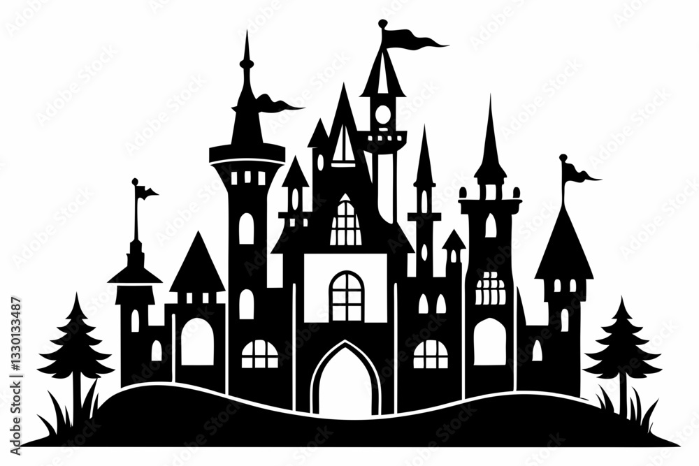 fairy castle set line art silhouette vector illustration fairy castle set line art silhouette vector illustration