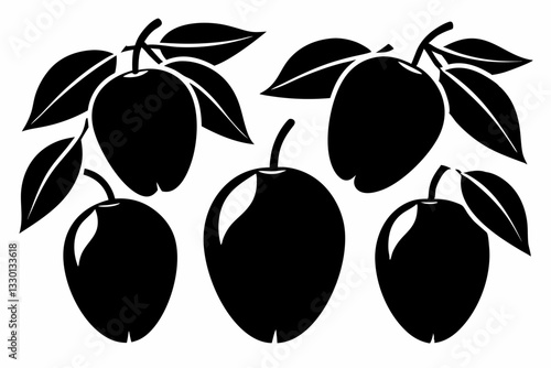 mango fruit set line art silhouette vector illustration