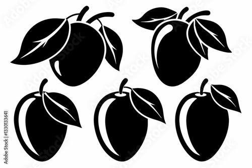 mango fruit set line art silhouette vector illustration