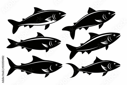 salmon set line art silhouette vector illustration