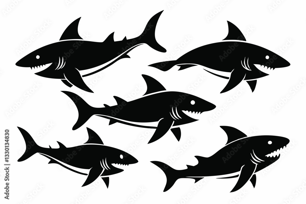 Fototapeta premium shark set line art silhouette vector illustration