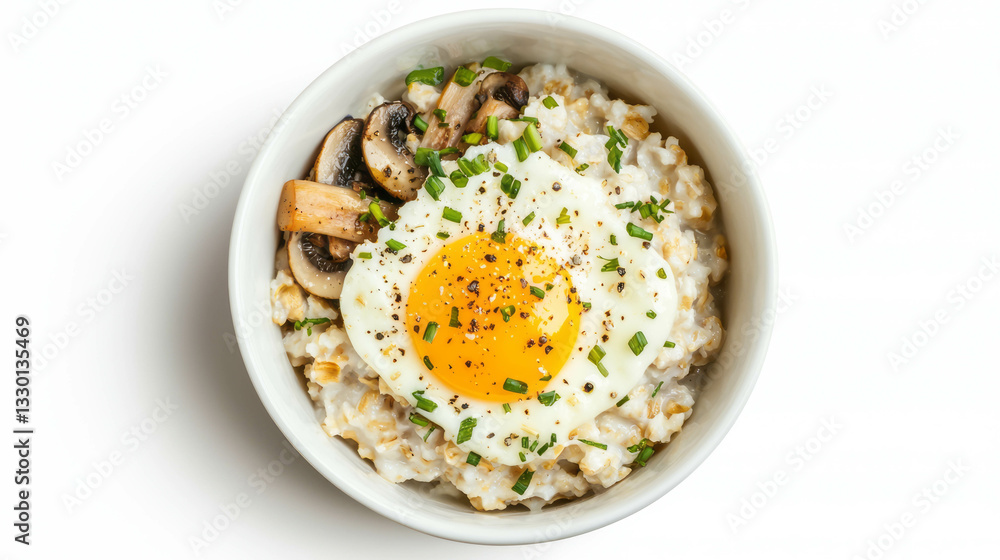 Delicious savory oatmeal with mushrooms and sunny side up egg for brunch ideas Delicious savory oatmeal with mushrooms and sunny side up egg for brunch ideas