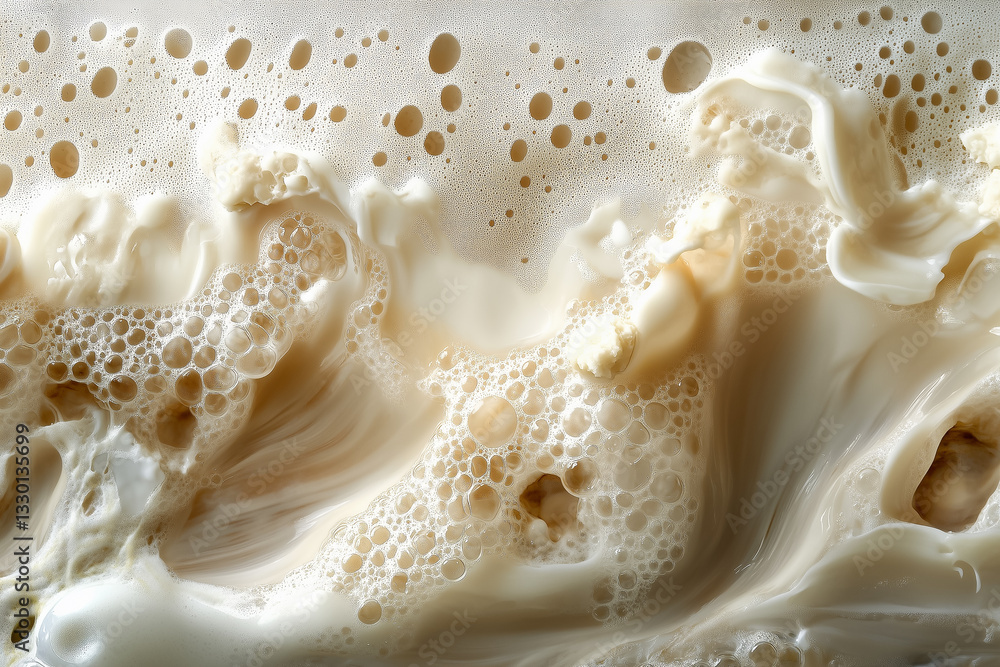 Abstract Close Up of Creamy Beige Foam with Air Bubbles and Swirling Texture Abstract Close Up of Creamy Beige Foam with Air Bubbles and Swirling Texture