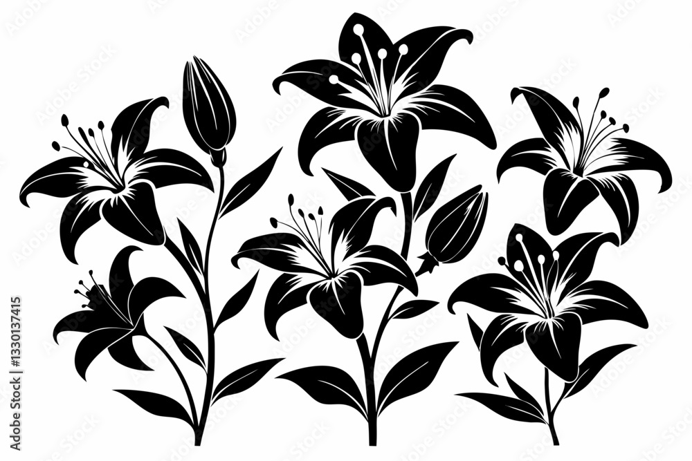 lily flower set line art silhouette vector illustration lily flower set line art silhouette vector illustration