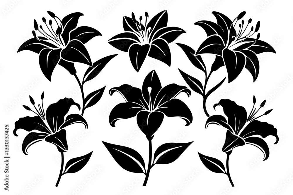lily flower set line art silhouette vector illustration lily flower set line art silhouette vector illustration