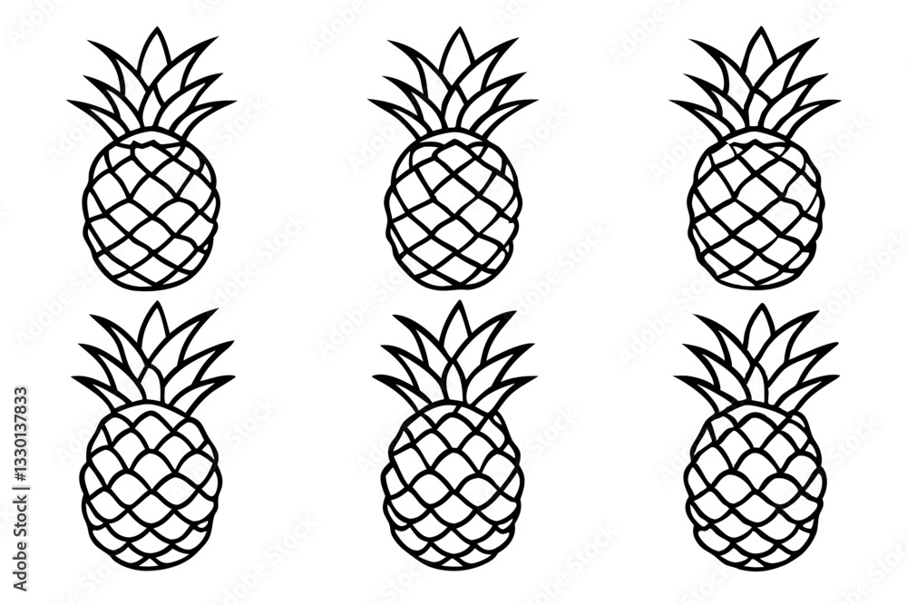 Fototapeta premium pineapple fruits set line art silhouette vector illustration