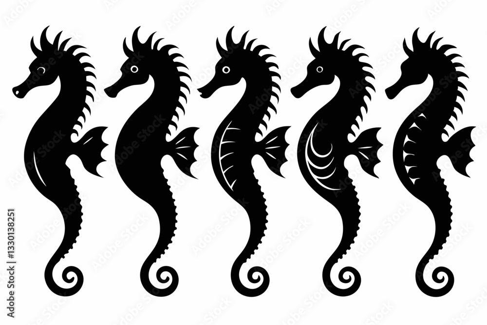 seahorse set line art silhouette vector illustration seahorse set line art silhouette vector illustration