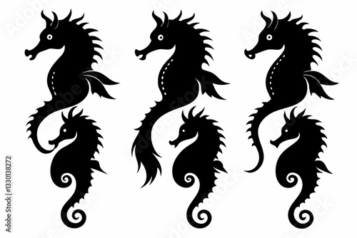 seahorse set line art silhouette vector illustration