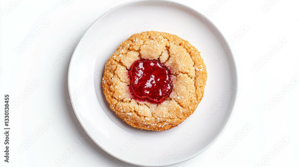 Delicious thumbprint cookie with jam on a plate - perfect for dessert ideas and baking inspiration Delicious thumbprint cookie with jam on a plate - perfect for dessert ideas and baking inspiration