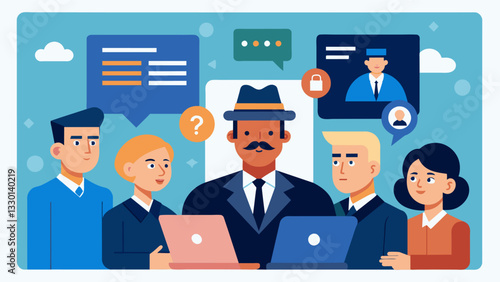 A retired detective starts a blog where other retired officers can join in and discuss and analyze past and present cases providing valuable insights and perspectives.. Vector illustration