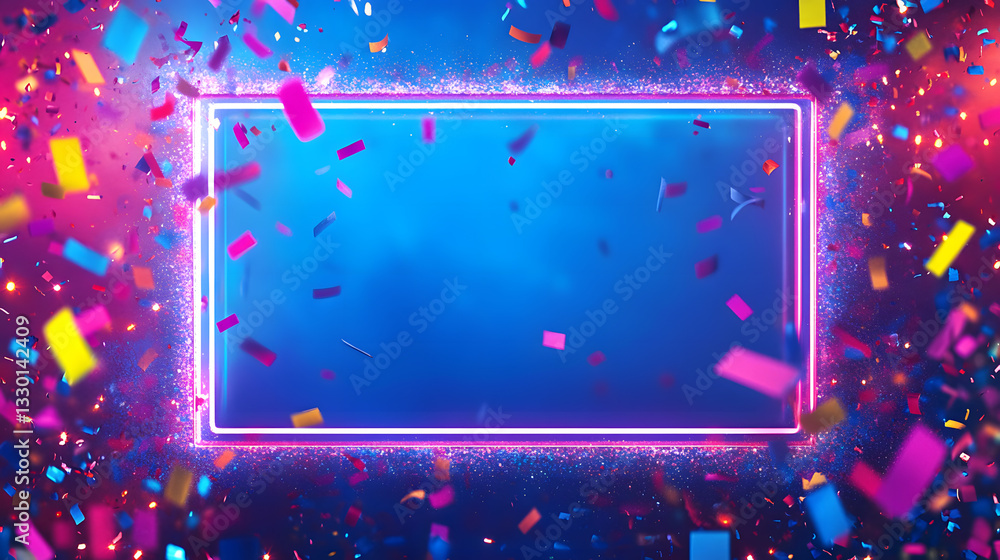 Obraz premium Vibrant Neon Frame with Confetti Explosion - Festive Background