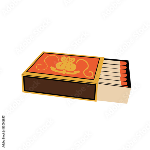 Retro matchbox with matches. Illustration on a white background.