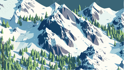 The Majestic Cascade Range in Isometric Art .eps