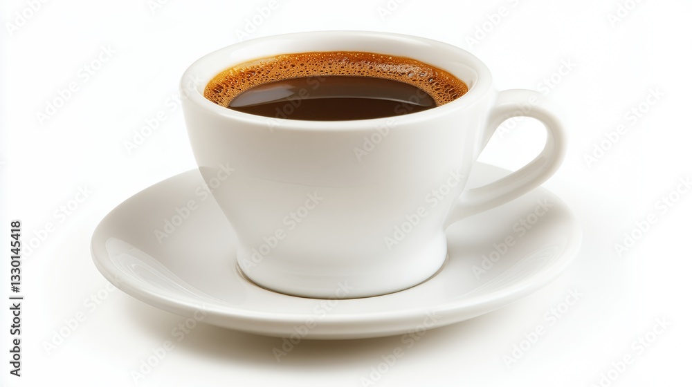 Drinking Espresso Coffee in White Cup on Saucer Isolated on White Drinking Espresso Coffee in White Cup on Saucer Isolated on White
