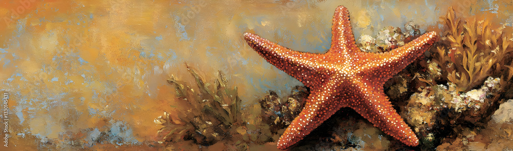 Starfish on ocean floor, coral background Starfish on ocean floor, coral background