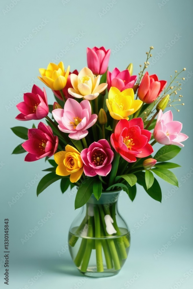 Freshly picked spring flowers in a colorful bouquet, bouquet, greenery Freshly picked spring flowers in a colorful bouquet, bouquet, greenery