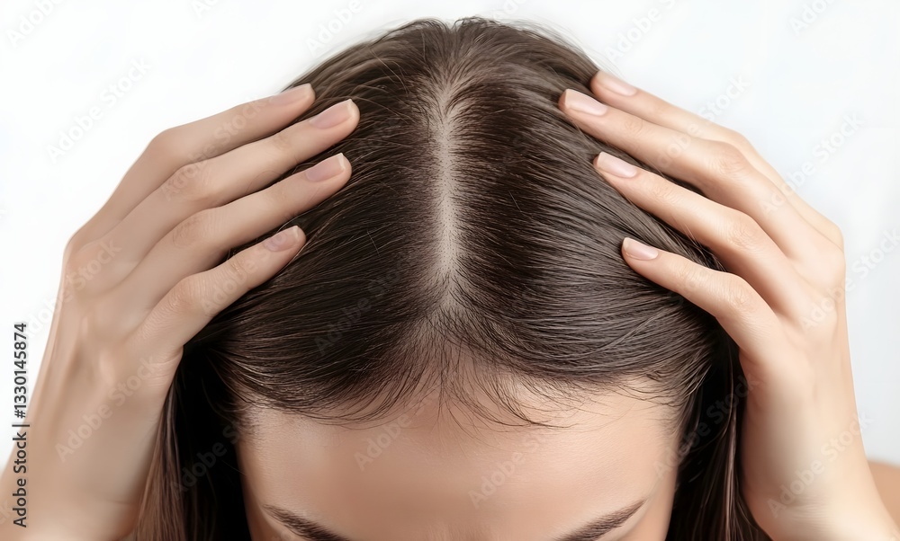 Naklejka premium Close up Shot of Woman s Hair Parting Showcasing Hair Care Treatment Concept