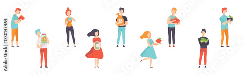 People Character with Money Cash and Bill Vector Set