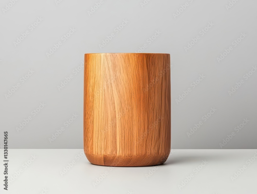 Naklejka premium Wooden container with modern twist, clean silhouette, subtle natural grain, and soft ambient tones, Modern Wooden Container, modern twist