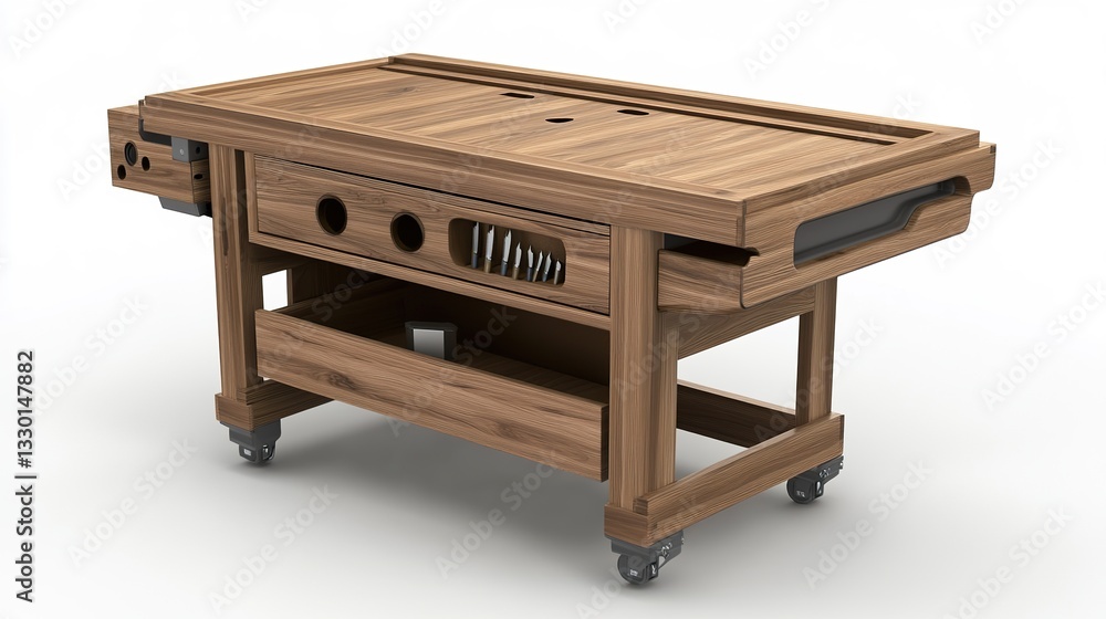 Wooden workbench, isolated, studio shot, tools Wooden workbench, isolated, studio shot, tools