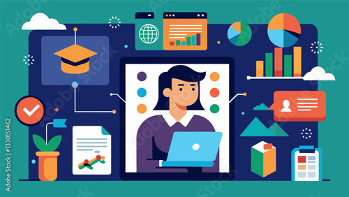 Digital portfolios are utilized displaying a compilation of students work and progress throughout the year as well as reflections on their data and growth.. Vector illustration