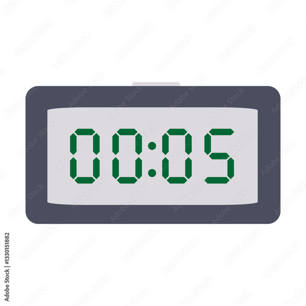 Vector illustration, digital clock showing the countdown of five seconds, on a white background with an empty space Vector illustration, digital clock showing the countdown of five seconds, on a white background with an empty space