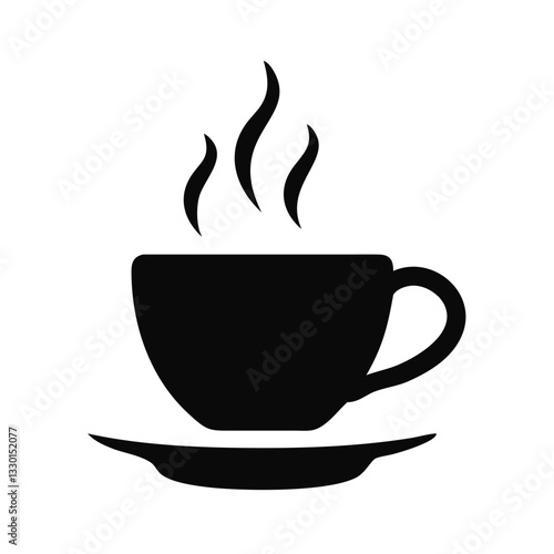 Obraz na płótnie black silhouette of a steaming coffee cup on a saucer in a minimalist style on a white background
w salonie