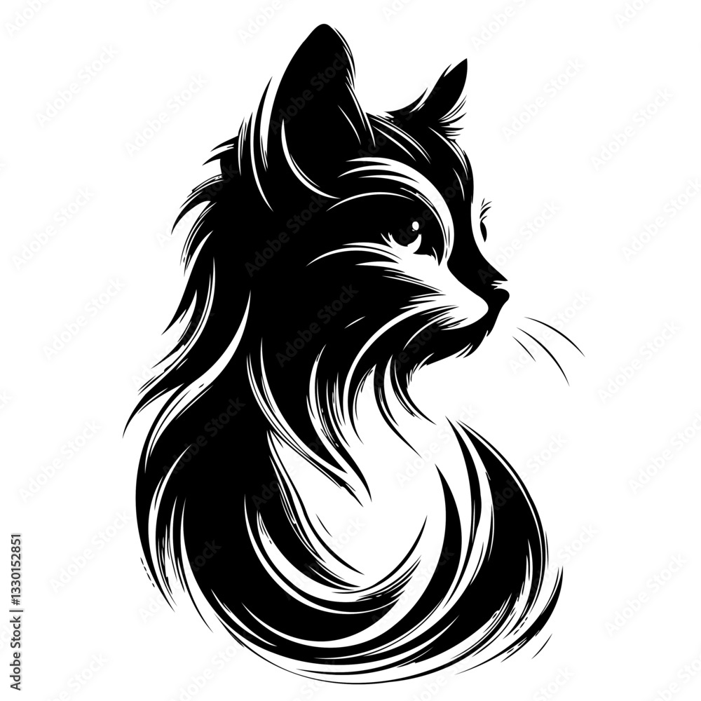 Obraz premium Vector black and white silhouette of a cat, made with minimalistic strokes