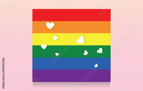 LGBTQ Rainbow Flag with Hearts - Love and Equality Symbol. Editable image.
