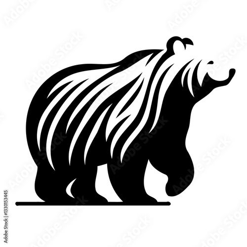 Vector black and white silhouette of a bear, made with minimalistic strokes