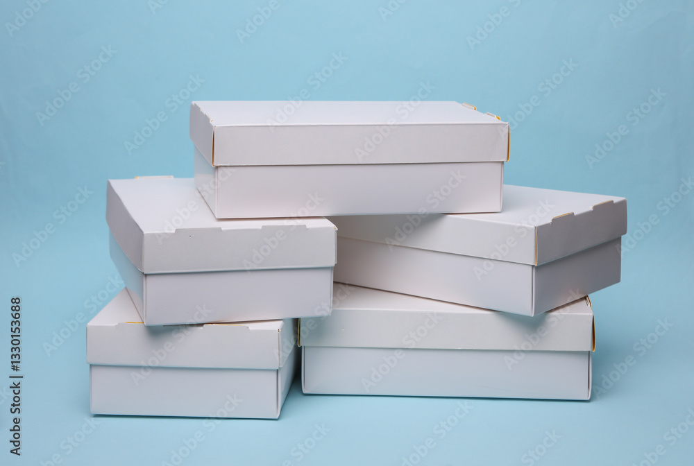 Stack of White cardboard boxes on a blue background Stack of White cardboard boxes on a blue background
