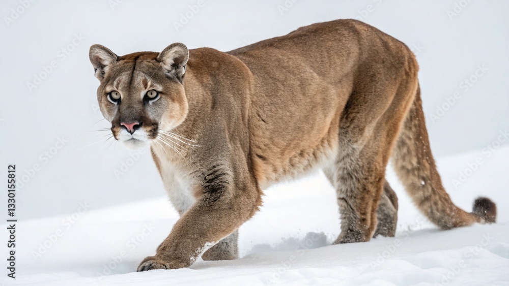 Naklejka premium Mountain Lion in full view on white studio background