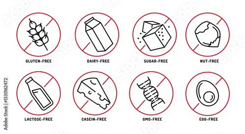 Safe nutrition labels. Editable stroke. Isolated vector illustration.