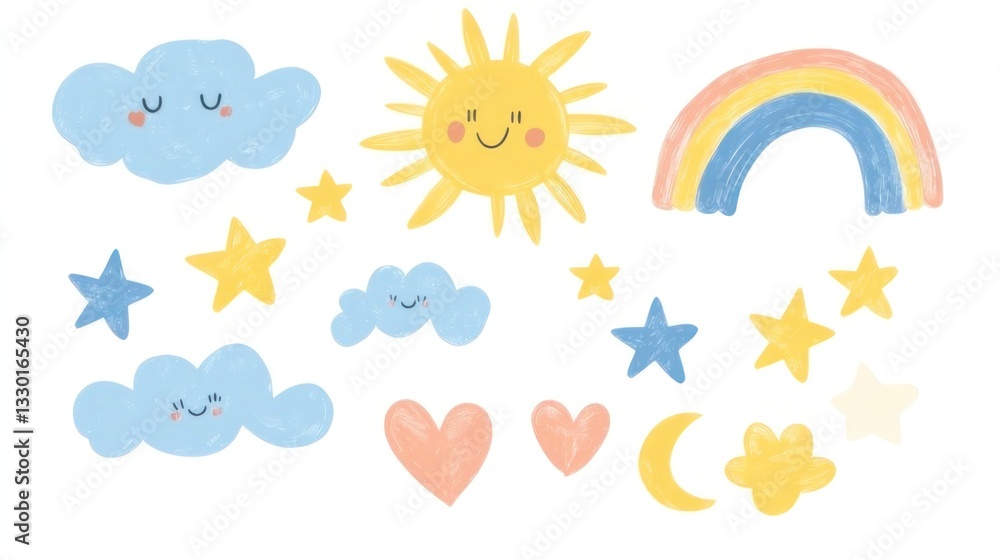 Obraz premium Cute pastel sky elements