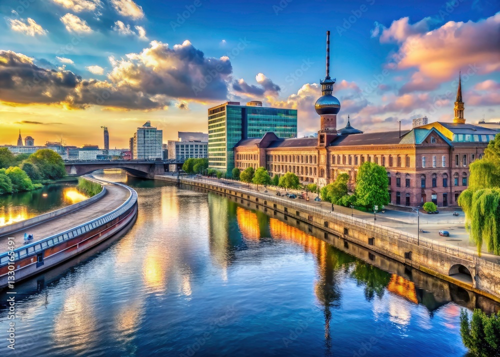 Naklejka premium Berlin Hauptbahnhof Panoramic View Spree River Park Cityscape - Stunning Train Station Photography