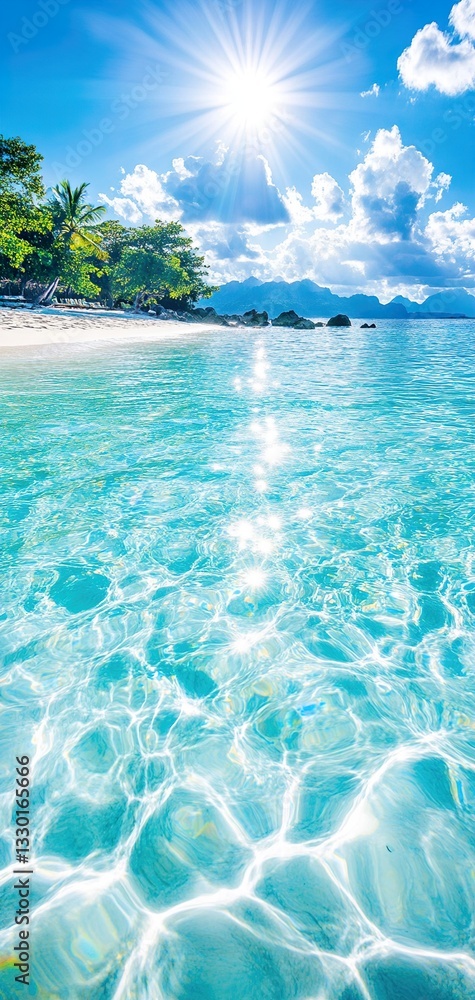 Fototapeta premium Crystal Clear Shallow Blue Sea Water Scene