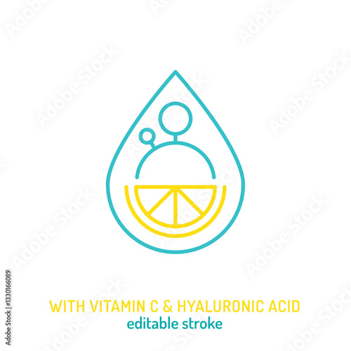 With vitamin C and hyaluronic acid line icon. Editable stroke.