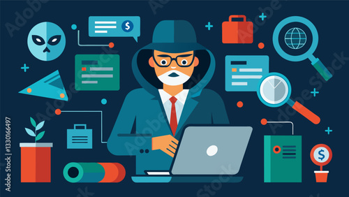 Data forensics spets using specialized tools and software to extract and analyze hidden data from encrypted files.. Vector illustration