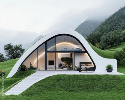 Earthsheltered ecohome with minimalist integration into the landscape, passive heating, and cooling, Sustainable Architecture Minimalist, earth shelter design photo