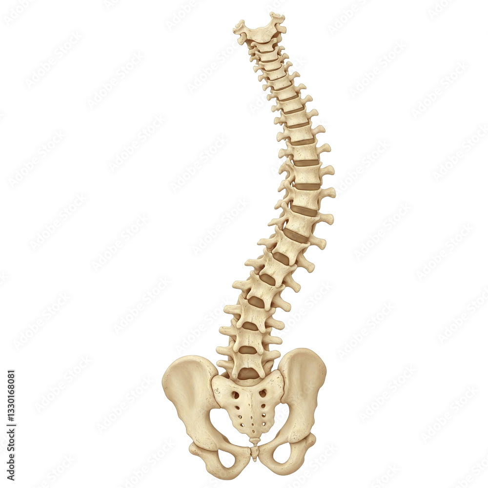Obraz premium Skeleton representation of human spinal column with scoliosis, human spinal column, anatomy, isolated on white background