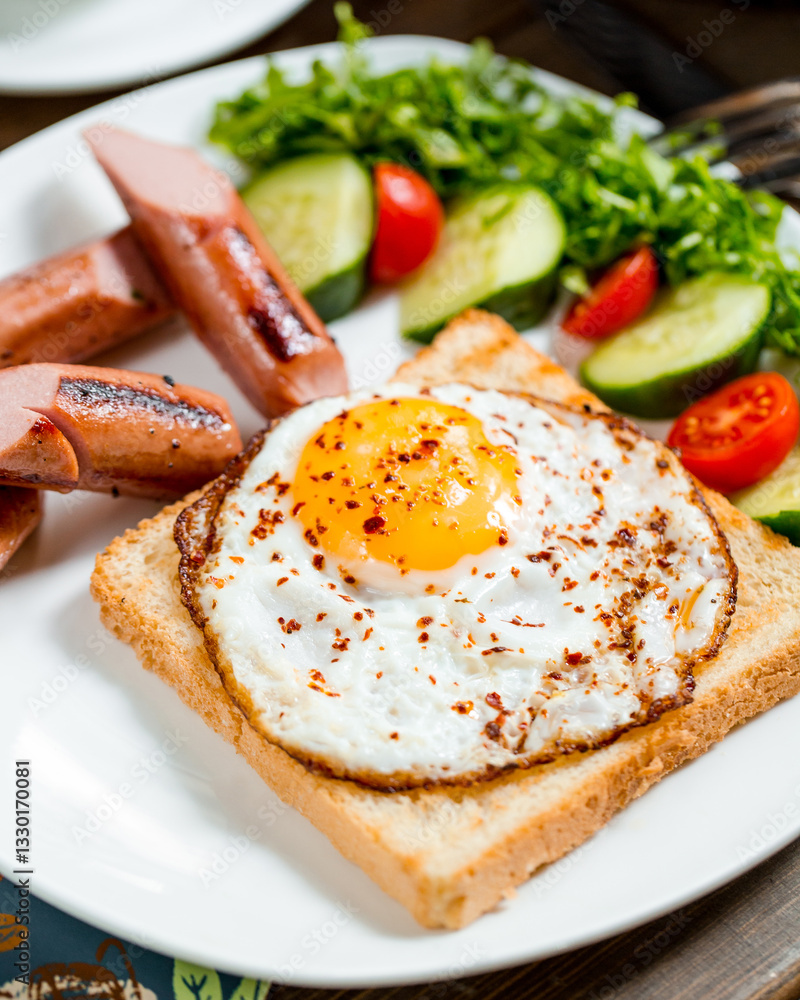 Breakfast with coffee and eggs, tomatoes and cucumbers Breakfast with coffee and eggs, tomatoes and cucumbers