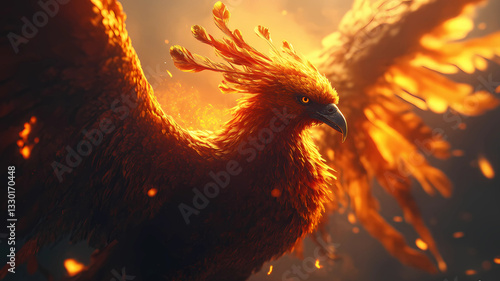 Phoenix Rising from Glowing Embers