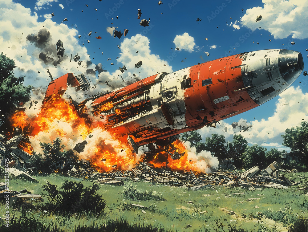 Exploding spacecraft crash-lands Exploding spacecraft crash-lands