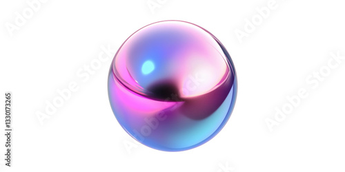 Holographic gradient sphere with iridescent colors isolated on transparent background