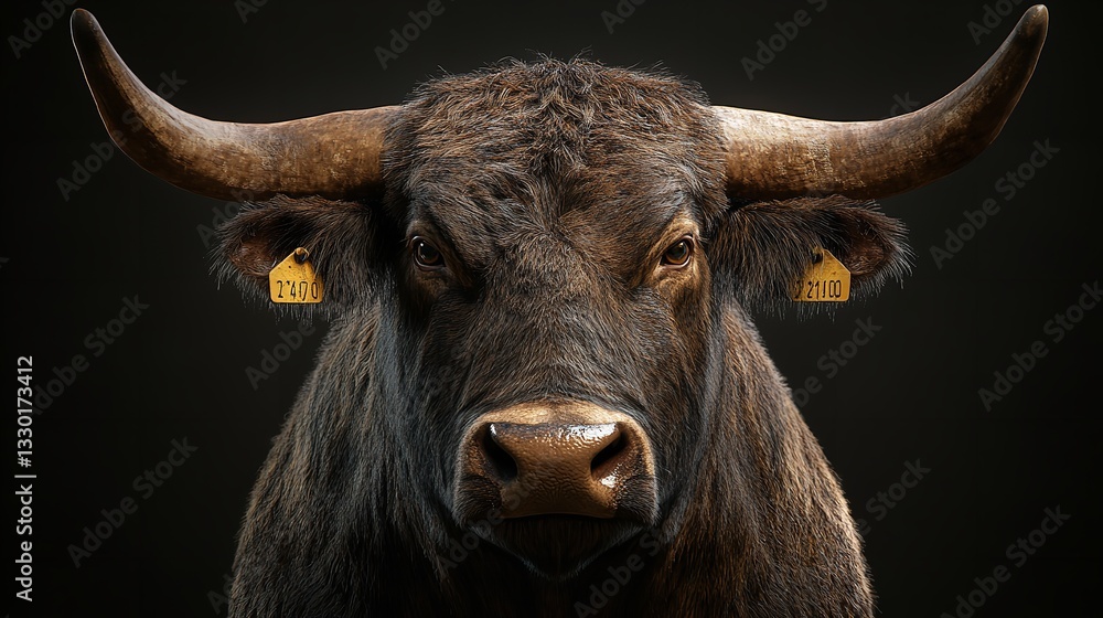 A closeup portrait of a majestic bull showcasing A closeup portrait of a majestic bull showcasing