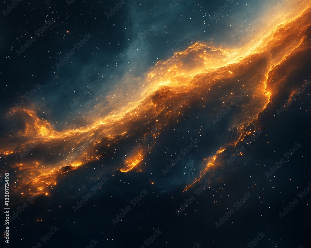 Fototapeta premium Fiery orange nebula in deep space.